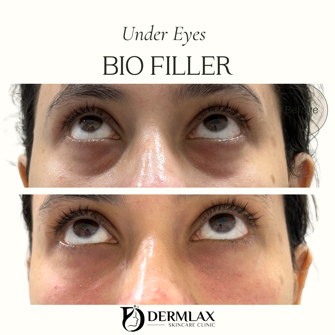 Bio Filler – Under eyes before and after at Dermlax Skincare Clinic Karachi